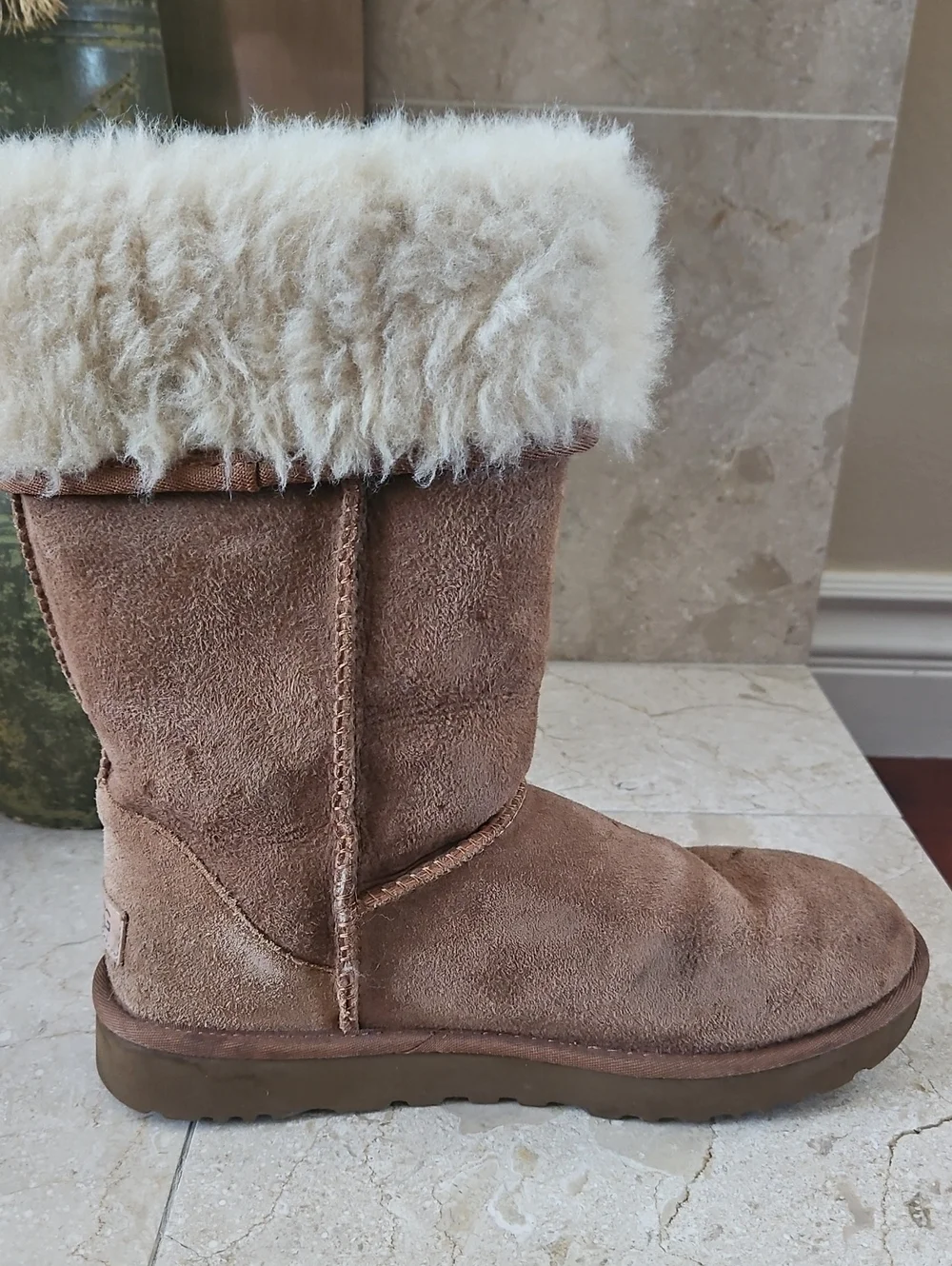 UGG Chestnut Suede Shearling Cuff Winter Boots